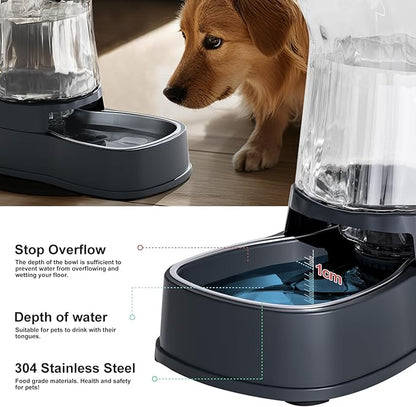 Automatic Dog Water Dispenser, 1-Gallon Gravity Feeder with Stainless Steel Bowl, BPA-Free