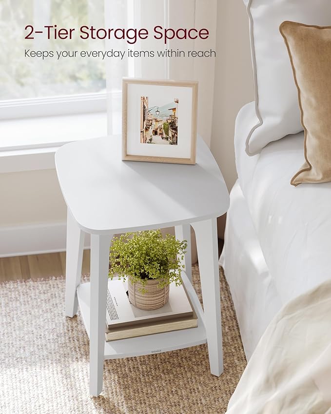 Small Square Side Table with 2 Tiers – Nightstand for Living Room & Bedroom, Cloud White