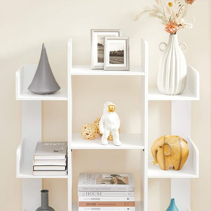 Tree-Shaped Bookshelf with 13 Shelves, Rounded Corners, White, 55" H