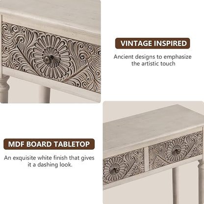 Narrow Console Table with 2 Drawers and Shelf, Entryway or Sofa Table, Light Grey