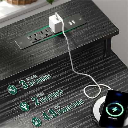 47" Gaming Desk with LED Lights, Power Outlets & 5 Fabric Storage Drawers