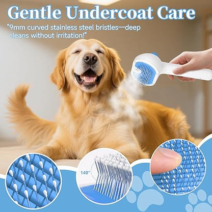 3-in-1 Pet Steam Grooming Brush – Hair Removal & Self-Cleaning for Dogs & Cats, Blue