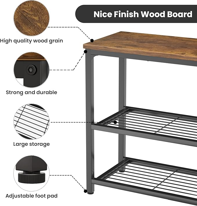 32" Industrial Console Table with Double Mesh Shelves for Entryway & Living Room