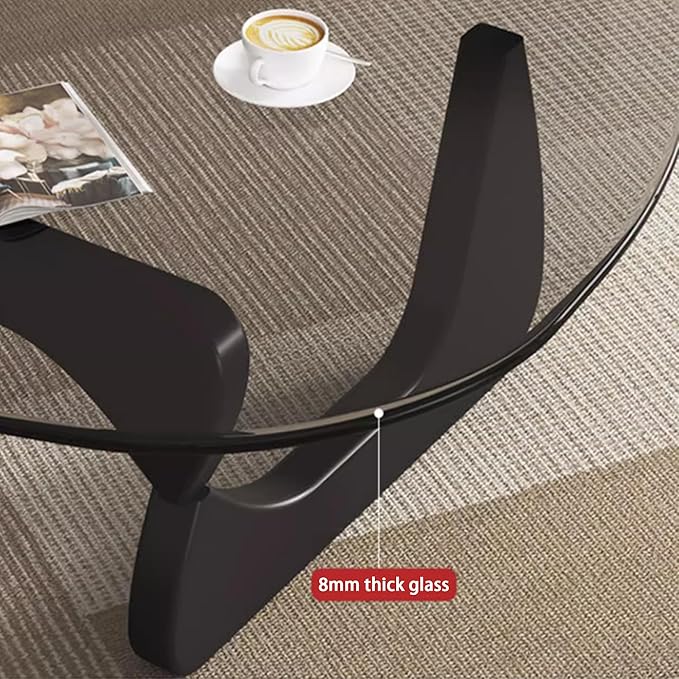 Modern Glass Coffee Table – Abstract Round Tea Table for Living Room, Black-Gray, 32.6