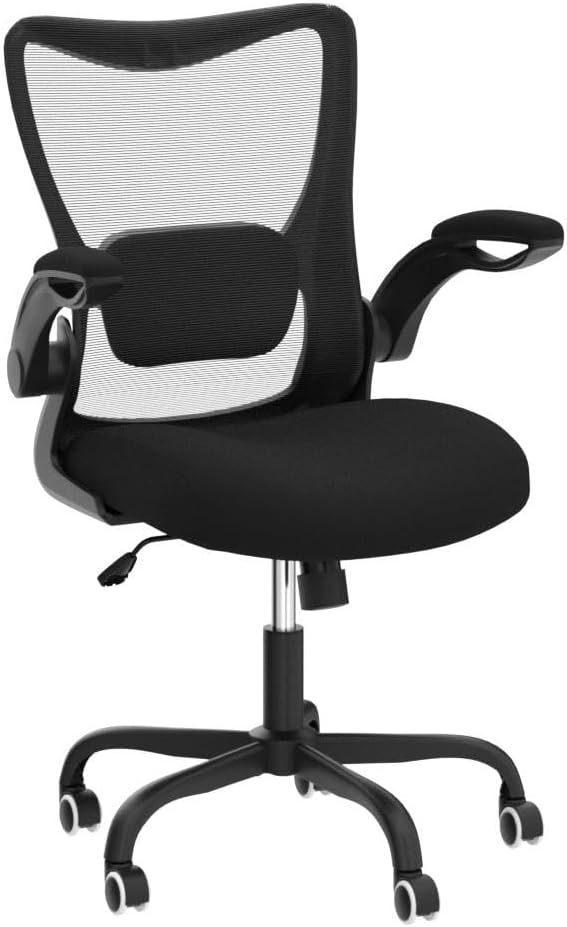 Ergonomic Office Chair with Adjustable Lumbar Support, Flip-Up Armrests, Breathable Mesh – Black