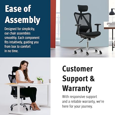 Ergonomic Office Chair with Lumbar Support, Mesh High Back, Adjustable Head & Arm Rests, Reclining Desk Chair