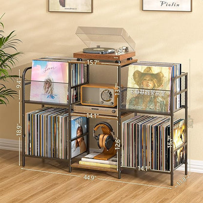 ChatGPT said:  Record Player Stand with Vinyl Storage – Holds 350+ Albums