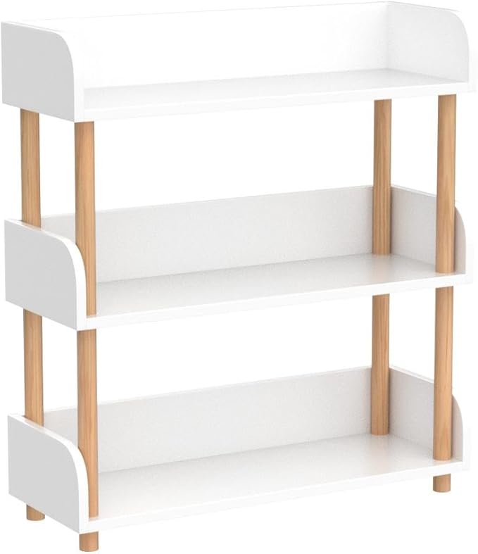 3-Tier Wooden Bookcase – Modern Display Shelf with Solid Wood Frame, Warm White
