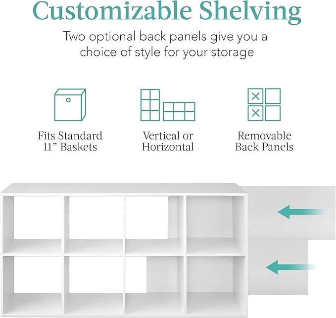 8-Cube Storage Organizer with Removable Back Panels – White