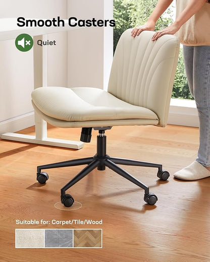 Armless PU Leather Office Chair with Wheels – Light Beige
