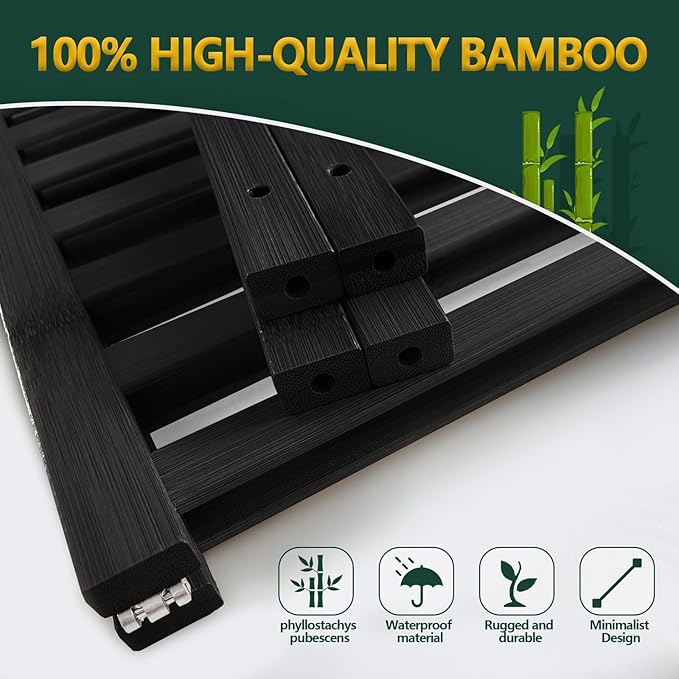 3-Tier Bamboo Shoe Rack, Stackable Free-Standing Organizer for Entryway, Hallway, Bathroom – Black