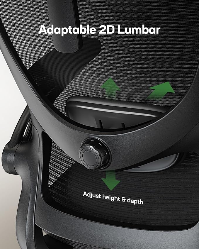 Ergonomic Office Chair with High Back, Mesh, Adjustable Lumbar Support, 3D Armrests, Headrest, and Swivel Wheels