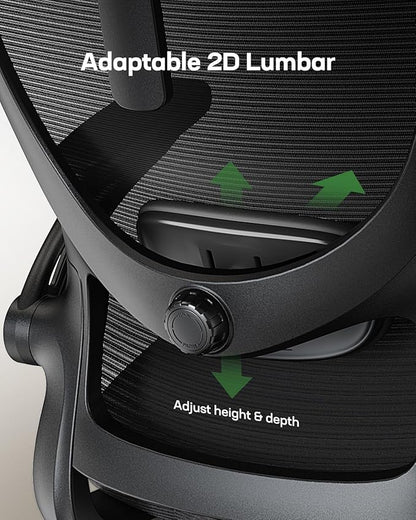 Ergonomic Office Chair with High Back, Mesh, Adjustable Lumbar Support, 3D Armrests, Headrest, and Swivel Wheels