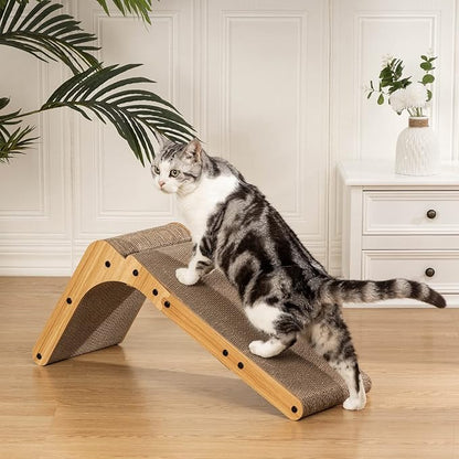 L-Shaped Cat Scratcher, 26.8" Cardboard Scratching Pad with Ball Toy & Catnip, Furniture Protector for Indoor Cats, Large