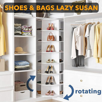 7-Tier Rotating Shoe Rack Tower, 360° Spinning Shoe Organizer Carousel for Closet Storage, White
