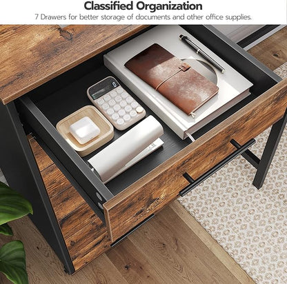 7-Drawer Wooden File Cabinet with Mobile Storage – Rustic Brown & Black
