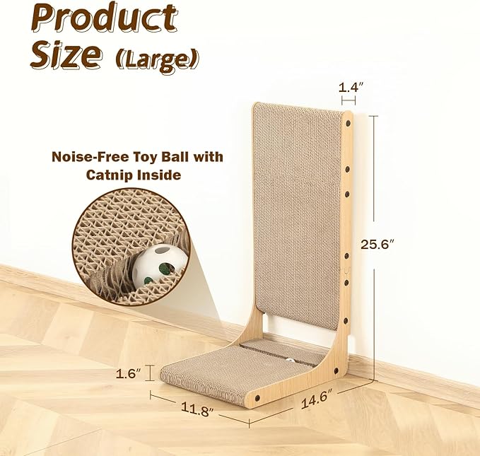2-Pack Cat Scratching Boards, 25.6" Tall L-Shape Cardboard Scratchers for Indoor Cats, Vertical Post for Wall & Couch Protection
