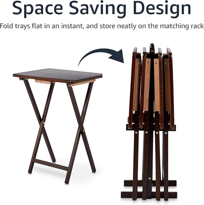 Foldable TV Tray Table Set with Storage Rack, 4-Pack – Espresso