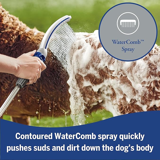 Pet Wand Pro Dog Shower Attachment with 8-Foot Hose – Fast & Easy Bathing, Indoor/Outdoor, Blue/Grey