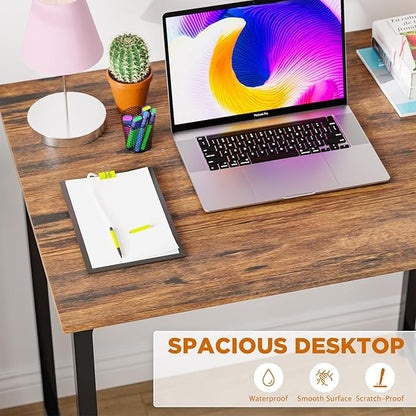 Compact Computer Desk, 32" Office Writing Table with Metal Frame, Adjustable Feet, Scratch-Resistant Surface, Brown