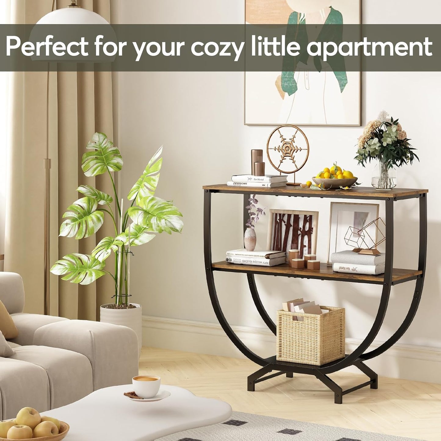3-Tier Console Table, 30" Entryway & Sofa Table with Storage, Industrial Rustic Brown