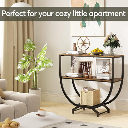 3-Tier Console Table, 30" Entryway & Sofa Table with Storage, Industrial Rustic Brown