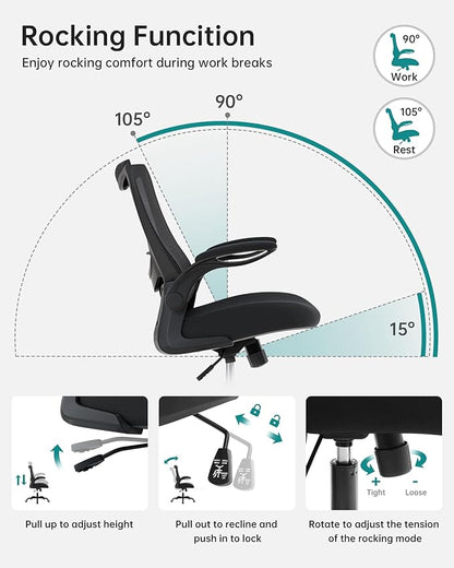 Ergonomic Office Chair with Adjustable Lumbar Support, Flip-Up Armrests, Breathable Mesh – Black