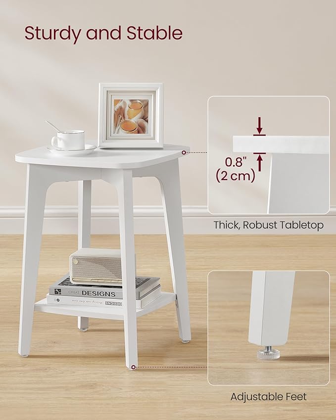 Small Square Side Table with 2 Tiers – Nightstand for Living Room & Bedroom, Cloud White