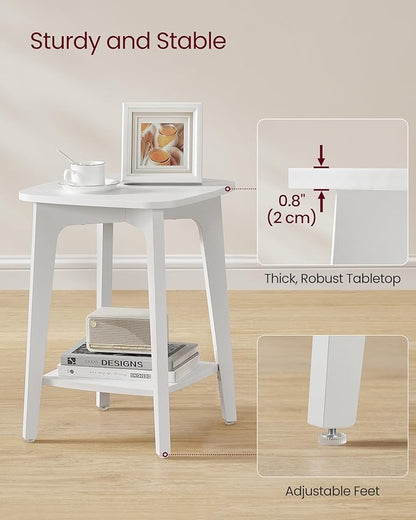 Small Square Side Table with 2 Tiers – Nightstand for Living Room & Bedroom, Cloud White
