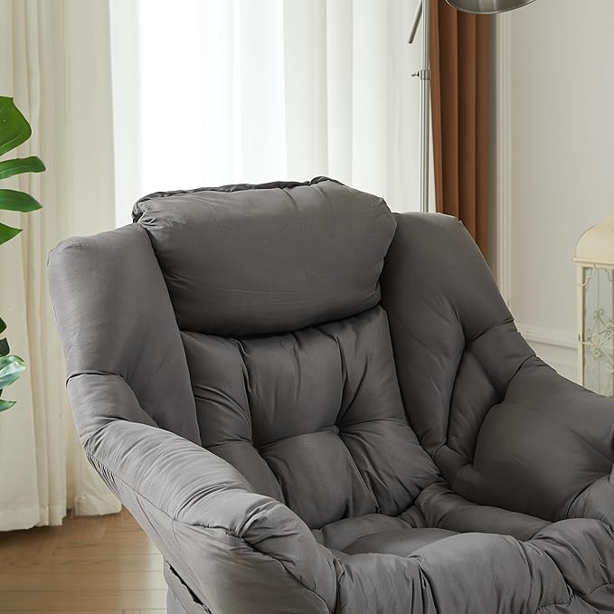 Oversized Lazy Chair with Armrests and Side Pocket, Comfy Accent Lounge Chair for Living Room, Bedroom, or Small Spaces