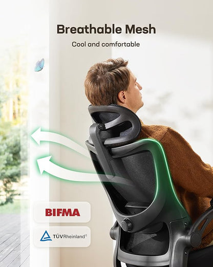 Ergonomic Office Chair with High Back, Mesh, Adjustable Lumbar Support, 3D Armrests, Headrest, and Swivel Wheels