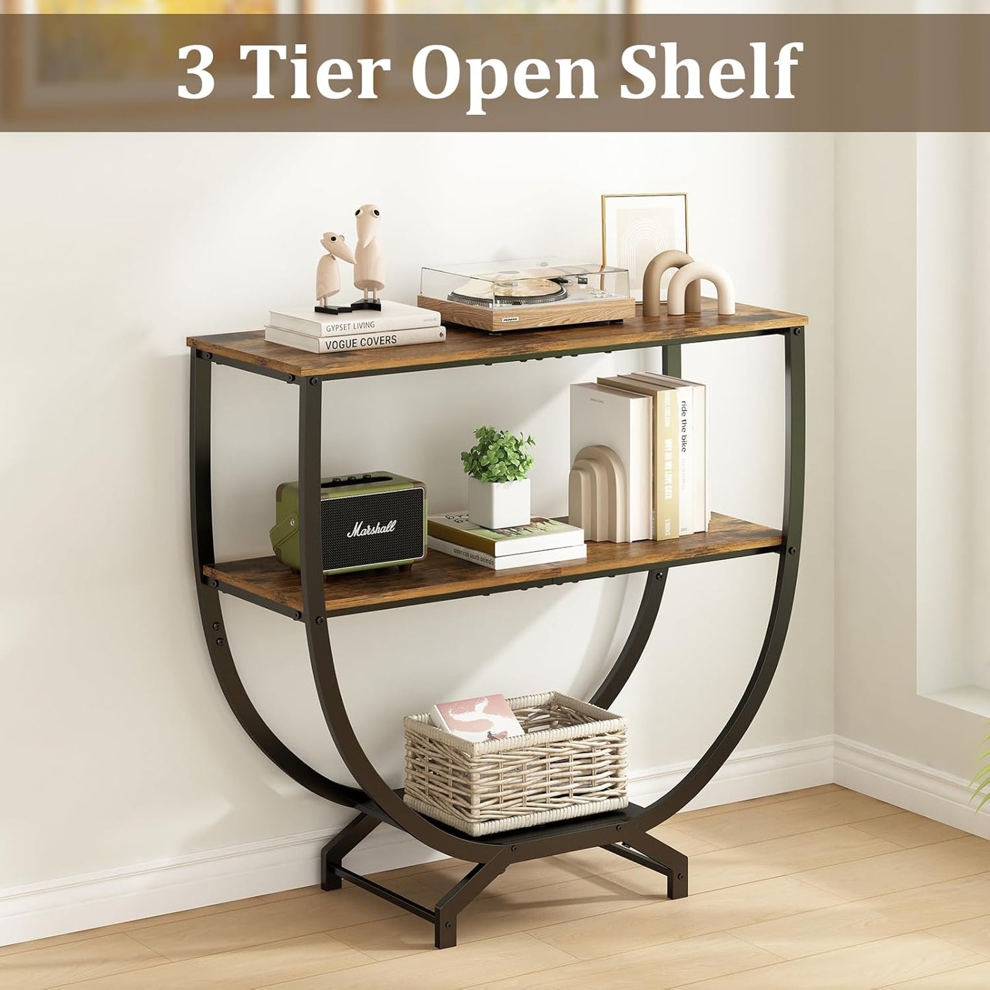 3-Tier Console Table, 30" Entryway & Sofa Table with Storage, Industrial Rustic Brown