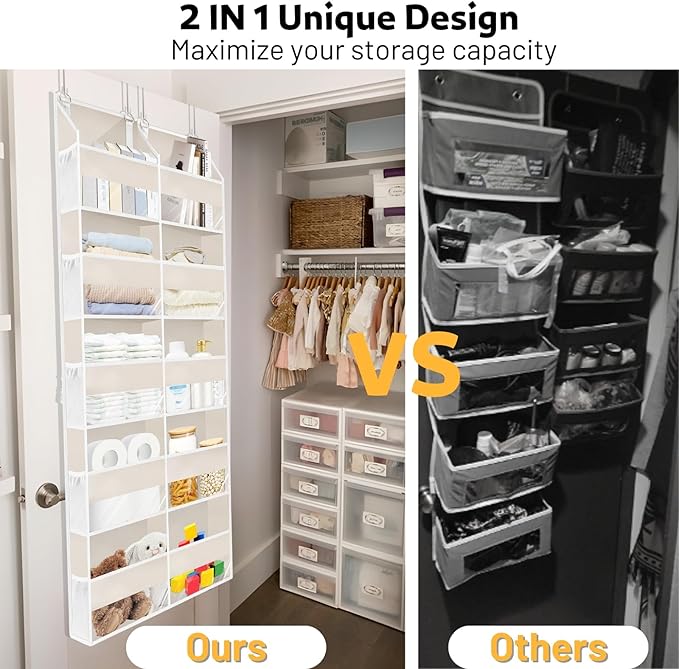 Over-the-Door Organizer, 5-Tier Hanging Storage with 10 Compartments, 80 lbs Capacity, Beige