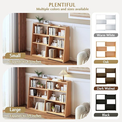 Extendable Wooden 3-Tier Ladder Bookshelf – Oak Small Space Bookcase