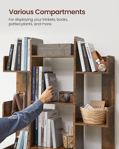 Tree-Shaped Bookshelf with 13 Shelves, Rounded Corners, Rustic Brown, 55" H