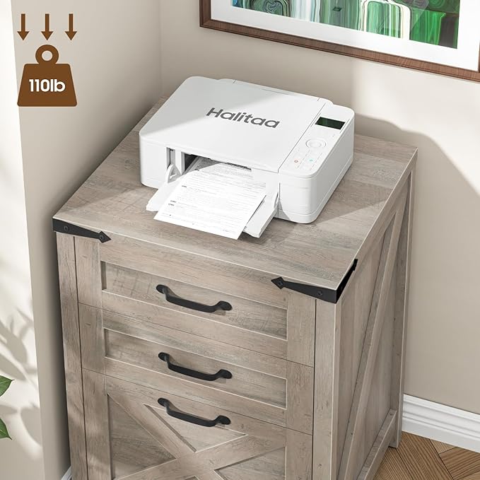 3-Drawer Vertical File Cabinet – Farmhouse Wood Storage, Fits Letter/A4, Grey