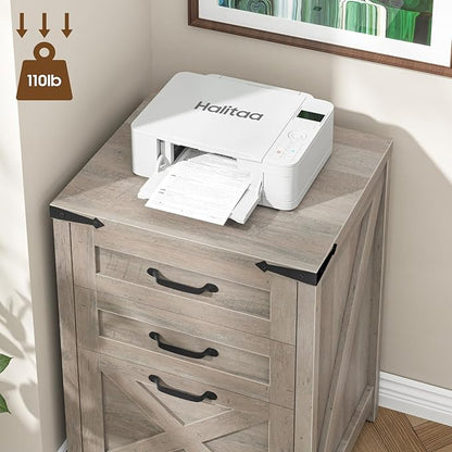 3-Drawer Vertical File Cabinet – Farmhouse Wood Storage, Fits Letter/A4, Grey