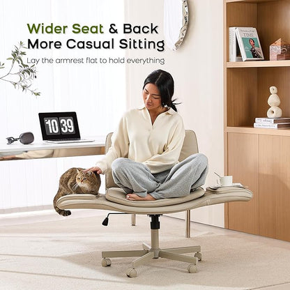 ChatGPT said:  Adjustable Swivel Desk Chair with Armrests & Wheels – PU Leather Vanity Office Chair, Cream White