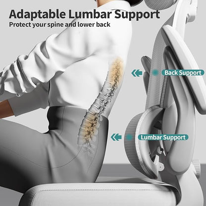 Ergonomic Mesh Office Chair with Wheels, High Back Desk Chair for Home or Gaming, 330 lbs Capacity – White
