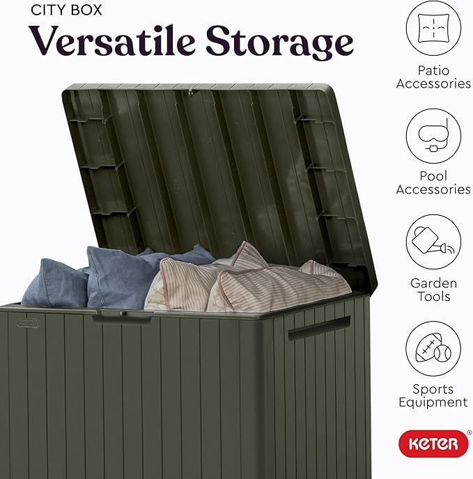 30 Gallon Resin Outdoor Storage Box & Patio Side Table – Mossy Brown
