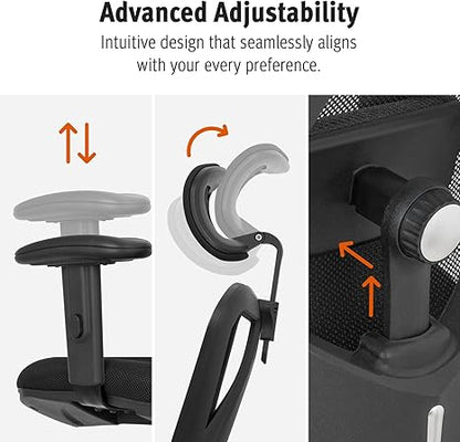 Ergonomic Office Chair with Lumbar Support, Mesh High Back, Adjustable Head & Arm Rests, Reclining Desk Chair