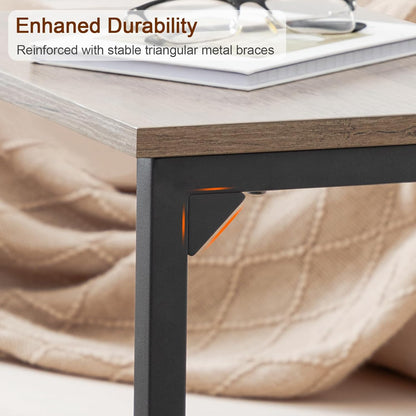 Set of 2 C Shaped End Tables, Sofa Side Tables with Slide Under Design, TV Trays for Small Spaces, Grey
