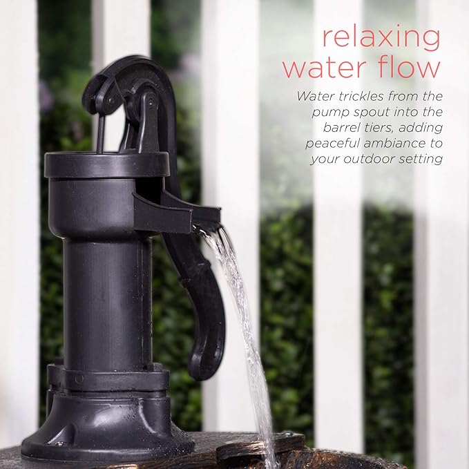 Outdoor Rustic 2-Tier Barrel Water Fountain with Pump, Bronze Finish, 27"