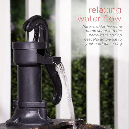 Outdoor Rustic 2-Tier Barrel Water Fountain with Pump, Bronze Finish, 27"