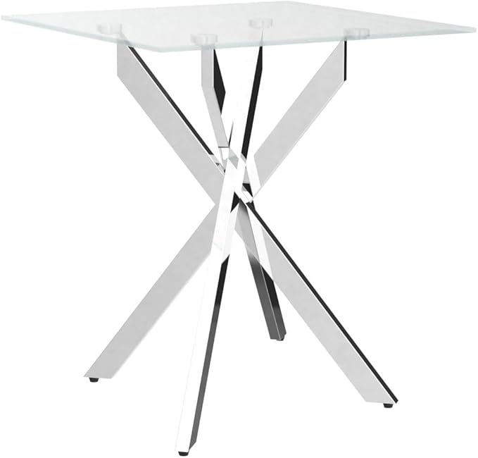Square Glass Side Table with Metal Legs, Silver, 20”x20”x22”