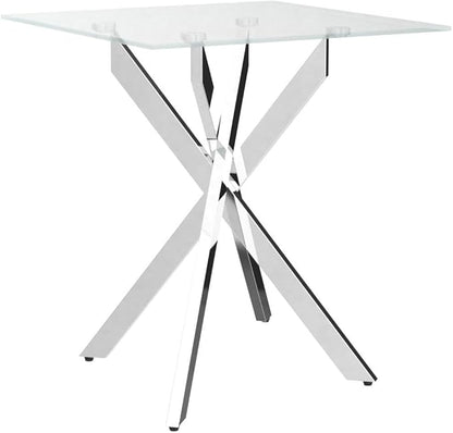 Square Glass Side Table with Metal Legs, Silver, 20”x20”x22”