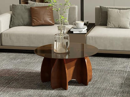 Round Glass Coffee Table, Modern Accent Center Table for Living Room, Small Space Furniture