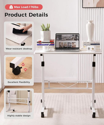 Adjustable Portable Standing Desk with Wheels – 27" to 43.5" Height, White