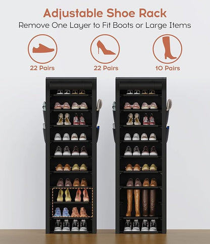 10-Tier Vertical Shoe Rack with Dust Cover – Tall Narrow Closet Organizer, Black