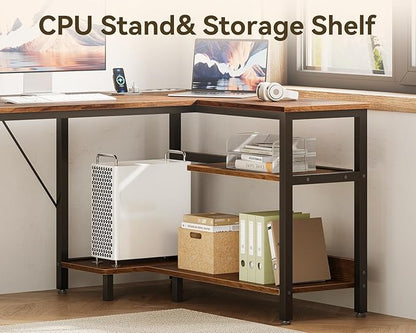 L Shaped Computer Desk with Drawers, File Cabinet, Storage Shelves, CPU Stand & Power Outlets – Rustic Brown